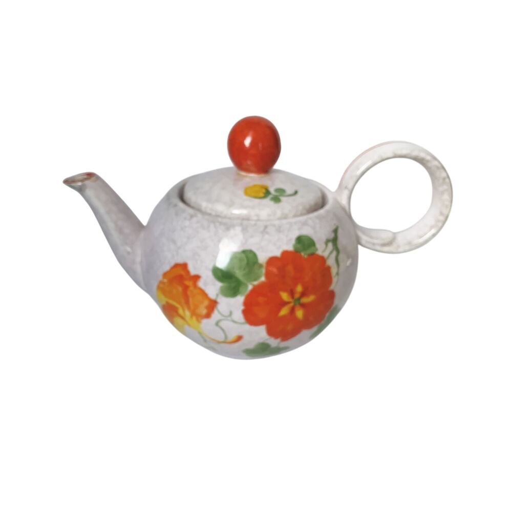 Vintage Hand Painted Orange Floral Made In Czechoslovakia Teapot/Tea Pot